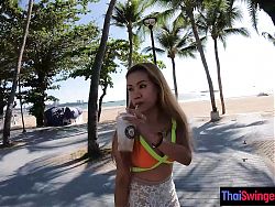 Big boobs Thai MILF amateur Hana gives a big cock blowjob and rough sex